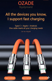 OZADE 120W Super Fast Charging Data Cable with LED Display, Compatible with Type-C 3-in-1 Charging Cable