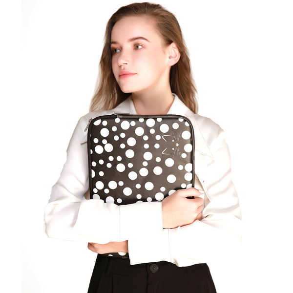 OZADE Yayoi Kusama Style PU Leather Laptop Sleeve Bag for 13-13.3 MacBook Pro,MacBook Air,Surface Pro,Surface Laptop,Surface Book,Notebook Tablet iPad Tab,Waterproof Bag,Fashion Gift,Cat(Black White)